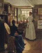 Reading Aloud, oil painting by Charles W. Bartlett, Charles W. Bartlett